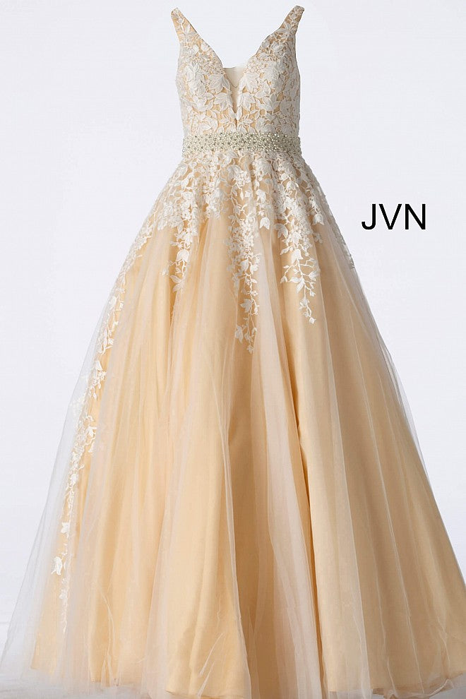 Blue Embellished Belt Prom Ballgown JVN68258 Blue Embellished Belt Prom Ballgown JVN68258