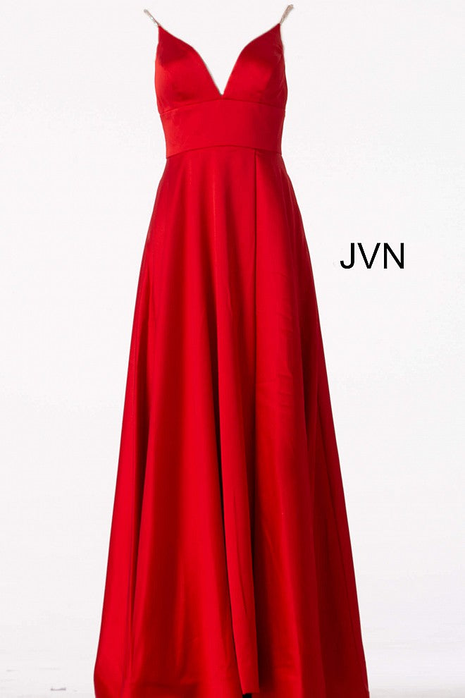 Plunging V Neck Embellished Straps A Line Prom Dress JVN68314 - Elbisny