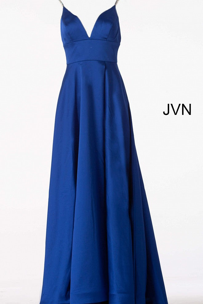 Plunging V Neck Embellished Straps A Line Prom Dress JVN68314 - Elbisny