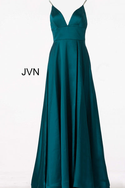 Plunging V Neck Embellished Straps A Line Prom Dress JVN68314 - Elbisny