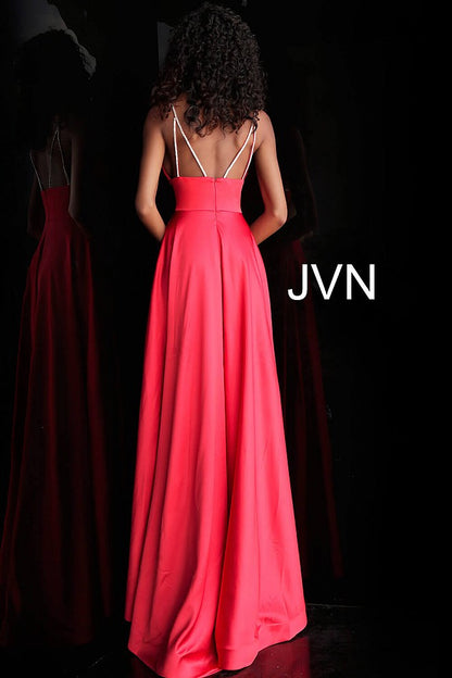 Plunging V Neck Embellished Straps A Line Prom Dress JVN68314 - Elbisny