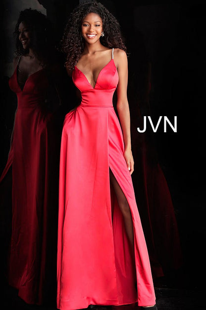 Plunging V Neck Embellished Straps A Line Prom Dress JVN68314 - Elbisny