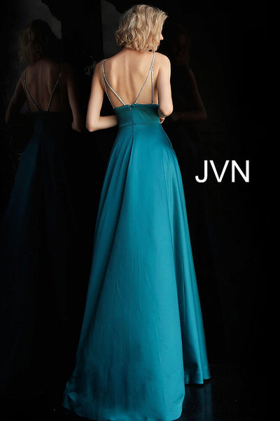 Plunging V Neck Embellished Straps A Line Prom Dress JVN68314 - Elbisny