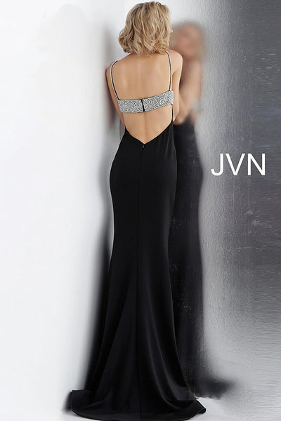 Fuchsia Plunging Neckline Embellished Back Prom Dress JVN68318 - Elbisny