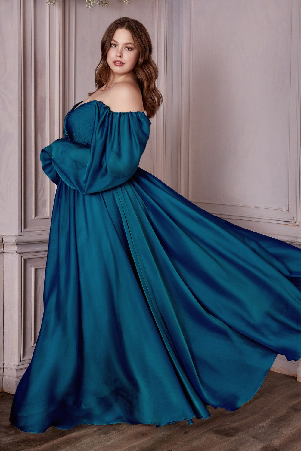 cinderella divine cd243 off shoulder long sleeve formal prom dress Long Sleeve Chiffon Gown by Cinderella Divine CD243 ABC Fashion