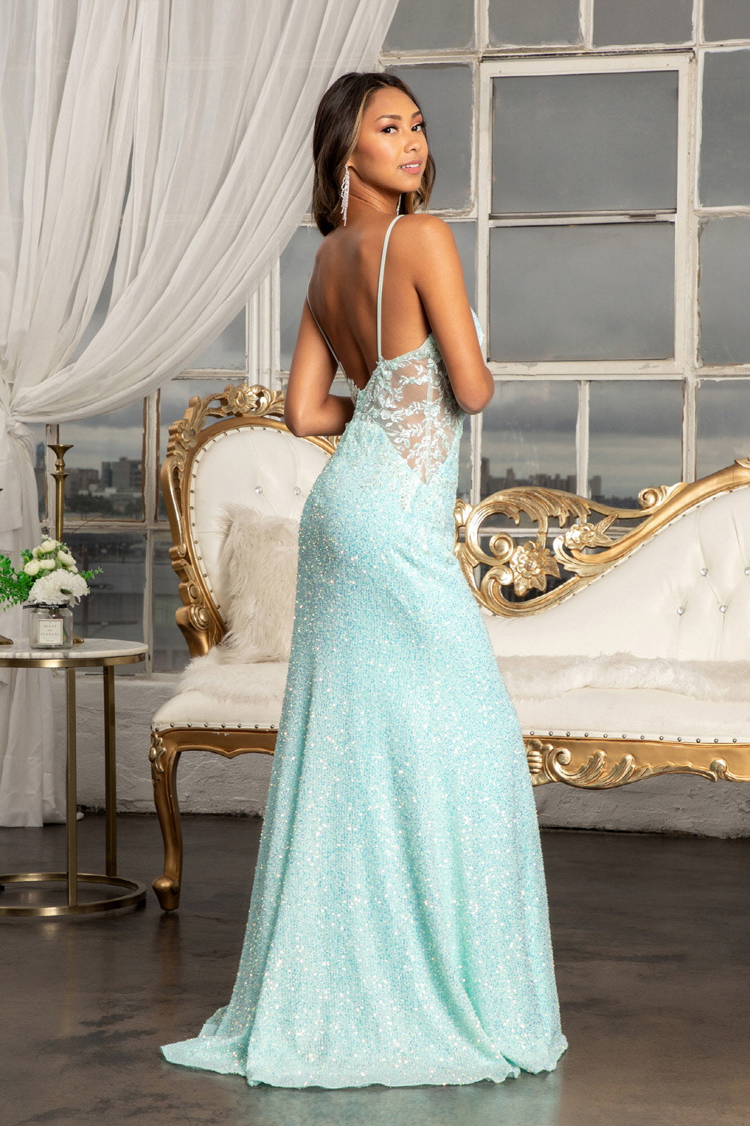 aqua beaded embroidered maxi dress Barcelona Florals Print Embellished Knit Maxi Dress - Aqua
