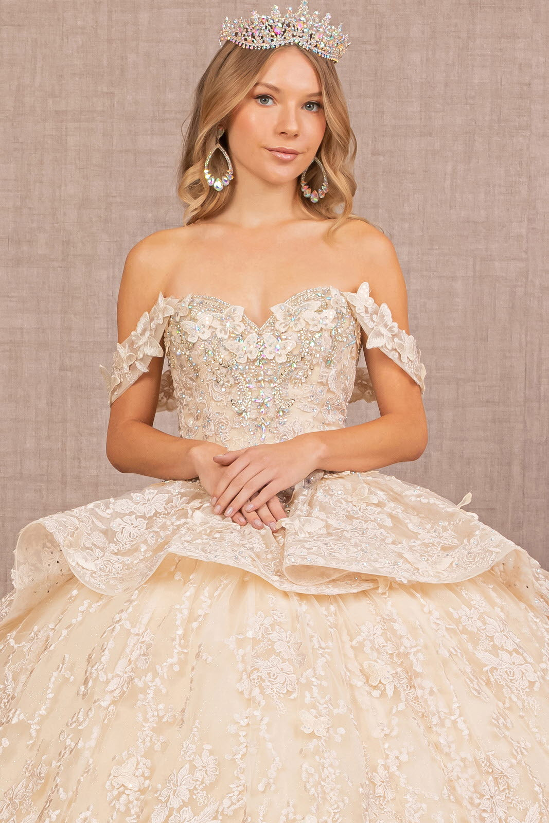 Elizabeth K 3D Butterfly Sweetheart Gown GL3112 - Formal Dress Shops XL / Champagne Elizabeth K 3D Butterfly Sweetheart Gown GL3112 - Formal Dress Shops XL / Champagne