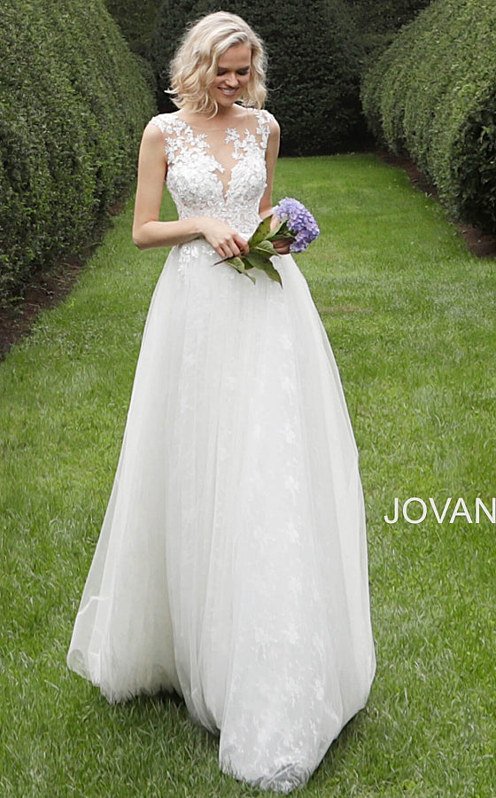 Off White Sleeveless Embroidered Bodice Wedding Dress JB68167 Off White Sleeveless Embroidered Bodice Wedding Dress JB68167